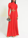 Whatwears Lace-up Mock Neck Maxi Dress