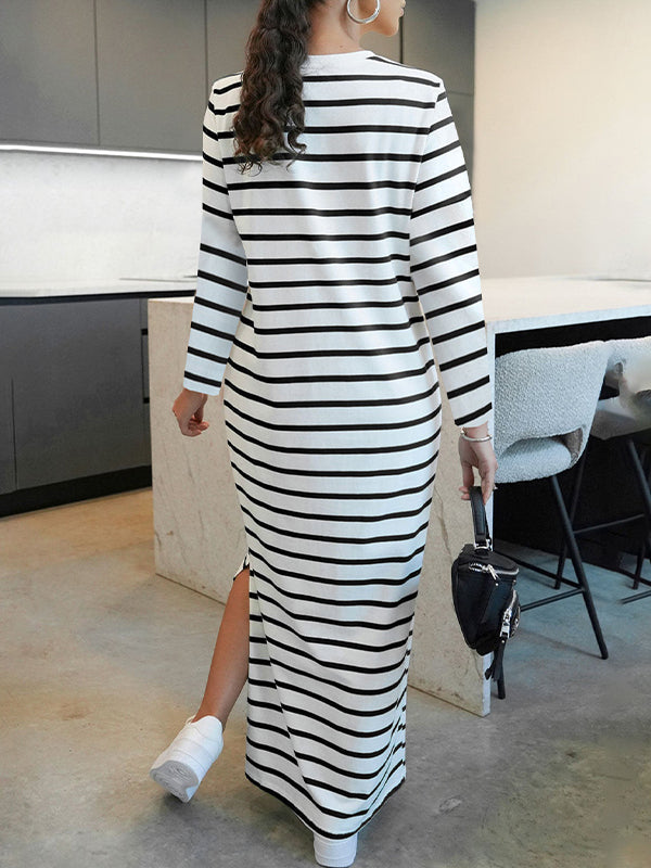 Stripe Side-Slit Tee Dress