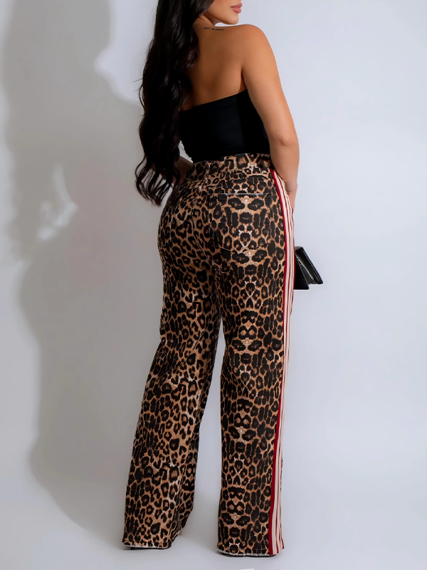 Side Stripe Leopard Pants