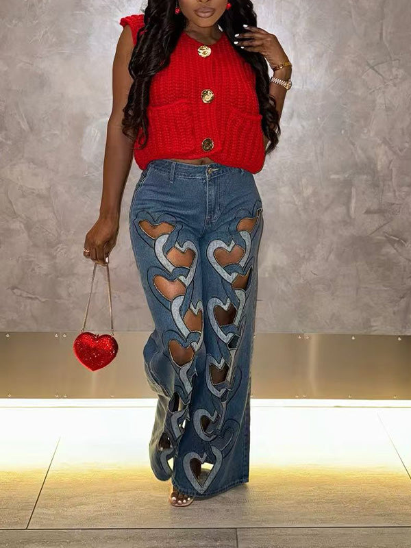 Heart Cutout Jeans