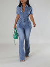 Button-Front Denim Jumpsuit