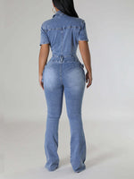 Button-Front Denim Jumpsuit