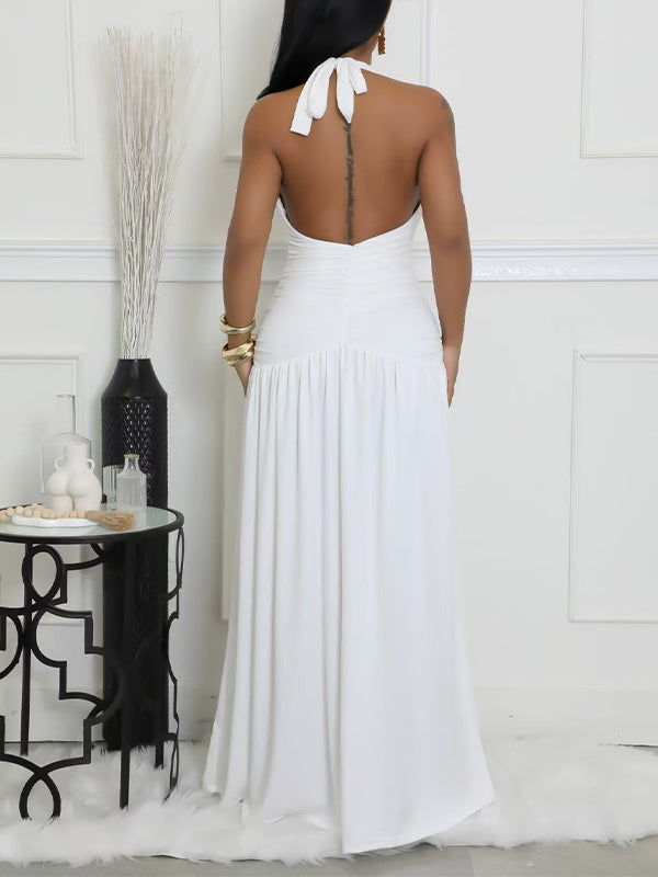 Solid Plunge Slit Maxi Dress