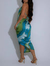 Printed Halter Asymmetric Dress