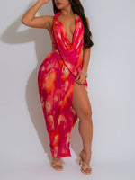 Printed Halter Asymmetric Dress