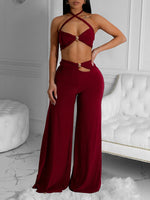 Halter Crop Top & Cutout Pants Set