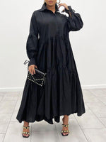 Gorgeousladie Solid Ruffle Shirt Dress