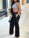 Gorgeousladie Faux-Leather Elastic-Waist Pants