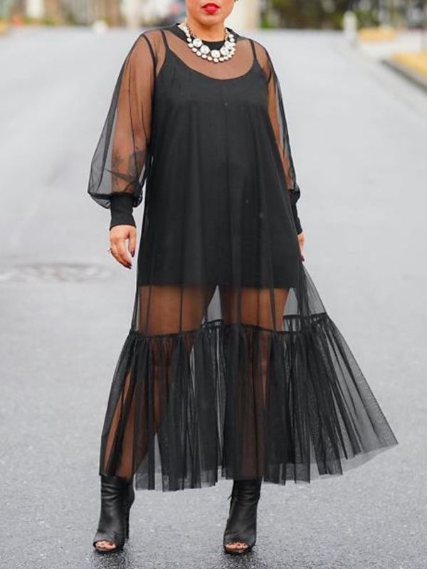 Gorgeousladie Ruffle Sheer Dress with Cami Dress