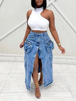 Gorgeousladie Slit-Front Denim Skirt