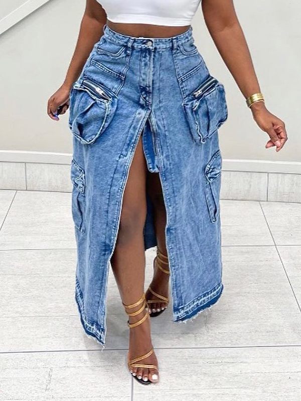 Gorgeousladie Slit-Front Denim Skirt