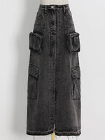 Gorgeousladie Slit-Front Denim Skirt