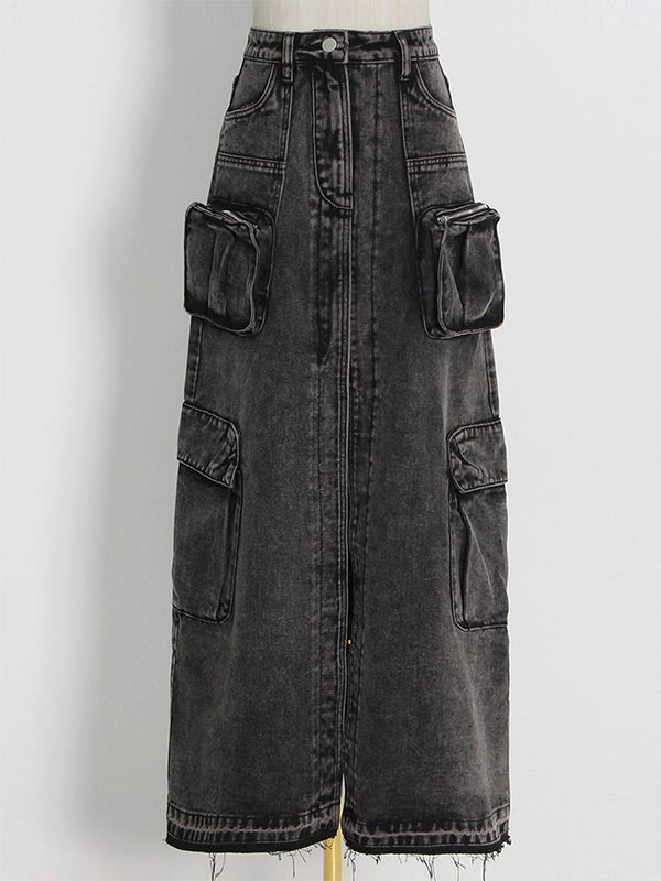 Gorgeousladie Slit-Front Denim Skirt