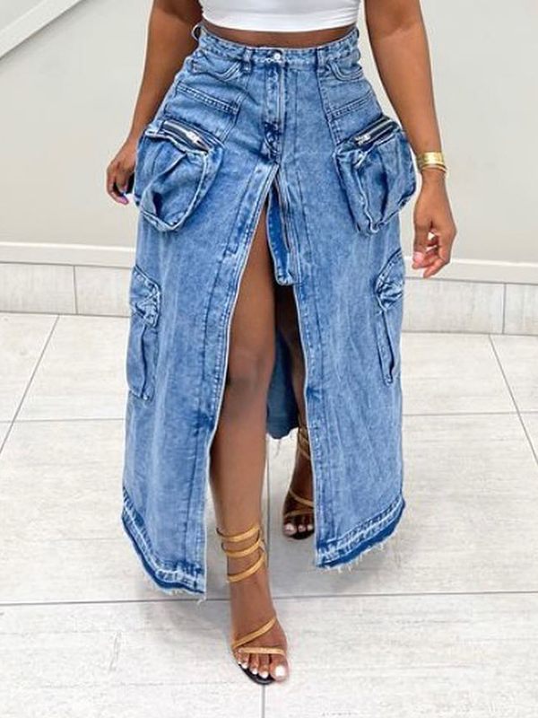 Gorgeousladie Slit-Front Denim Skirt